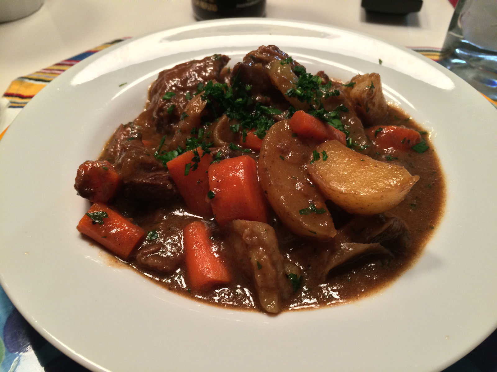 Guinness Beef Stew This stew is simply wonderful. The beer flavor is mild allowing the beef to shine. The carrots and onion add sweetness. The potatoes ground it so to speak. If you have an afternoon to devote to making this your efforts will be awesomely rewarded.